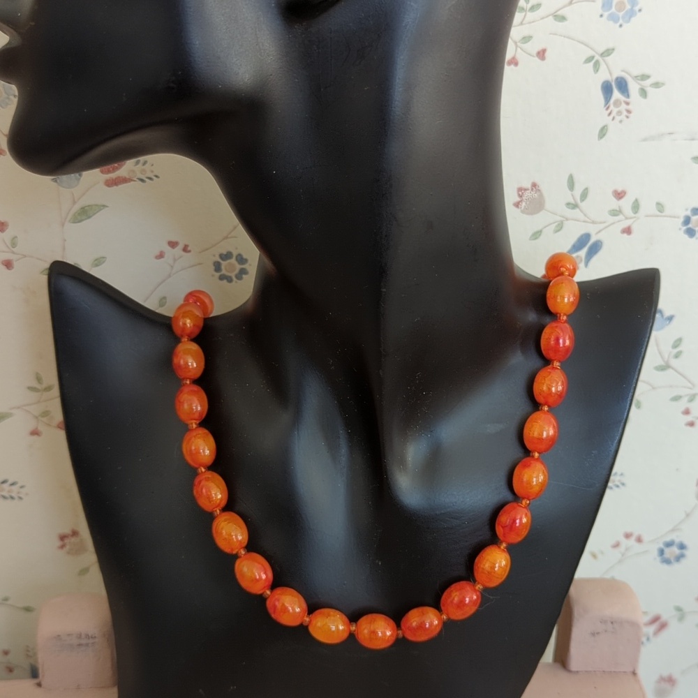 Sarah Coventry Necklace Vintage 11" Large Beaded Amber Orange Fun Versatile